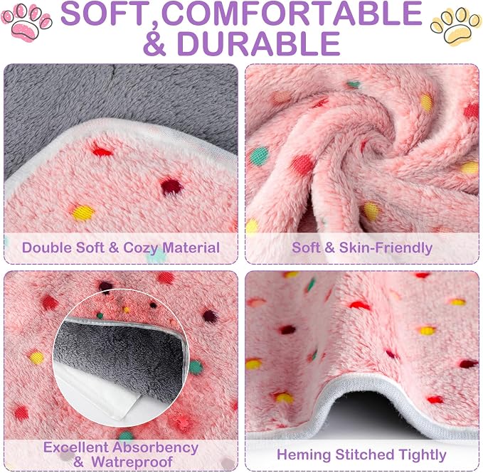 Tudomro 8 Pcs Guinea Pig Fleece Cage Liners, Dot, 16 x 24 Inch | Washable Reusable Small Animal Bedding, Absorbent Blankets for Ferret Chinchilla, Soft Fleece Mat Pads Protect Furniture