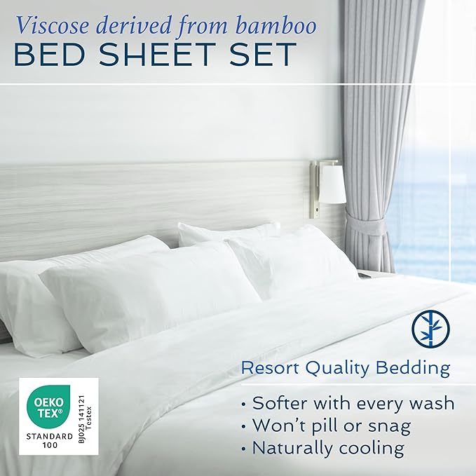 Hotel Sheets Direct 4 Piece Bed Sheet Set California King Size, 100% Viscose Derived from Bamboo Sheets Set with 2 Pillowcases, Cooling & Breathable Luxury Bedding, Moisture-Wicking & Silky Soft, Sand