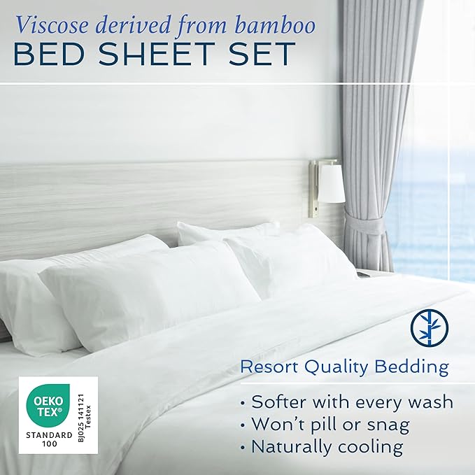 Hotel Sheets Direct 4 Piece Bed Sheet Set Queen Size, 100% Viscose Derived from Bamboo Sheets Set with 2 Pillowcases, Cooling & Breathable Luxury Bedding, Moisture-Wicking & Silky Soft, Burgundy