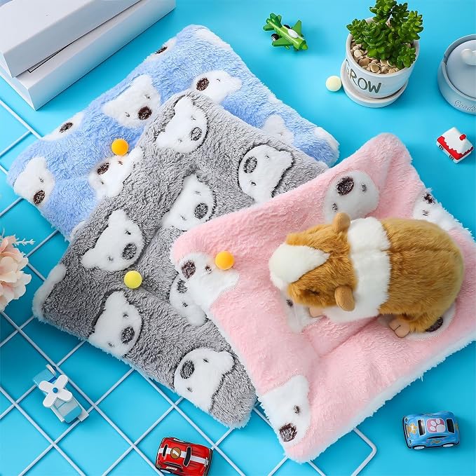 Jetec 3 Pcs Guinea Pig Beds, Fleece Small Animal Mats, Bear, Light Pink | 10 x 11 in Soft Double Sided Fleece Pad for Rabbit, Hamster, Chinchilla, Rat, Warm Hideout, Cozy Small Animal Cage Bed