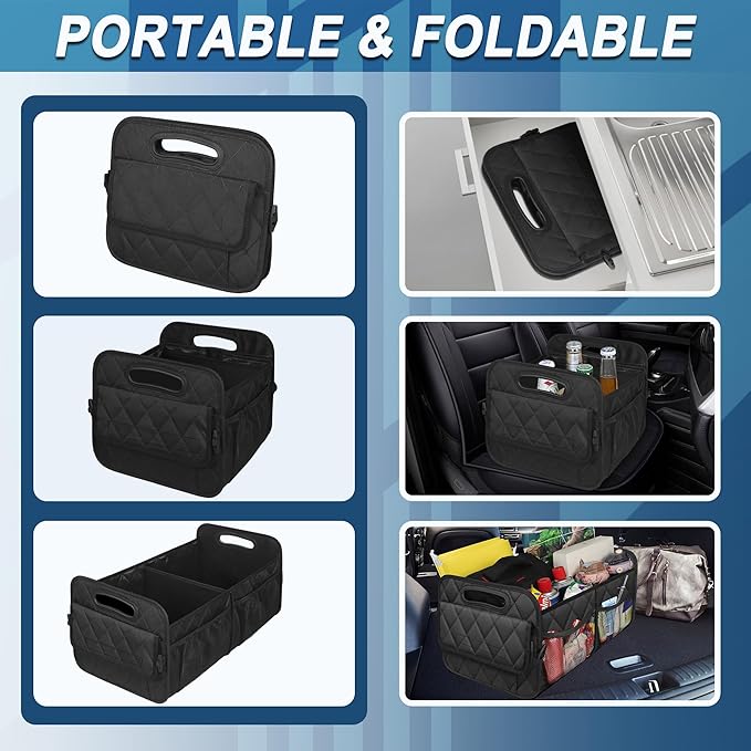 Deosk Car Trunk Organizer and Storage with 6 Big Pockets, Waterproof Polyester Trunk Organizer for SUV, Minivan, Truck (Large, Black)