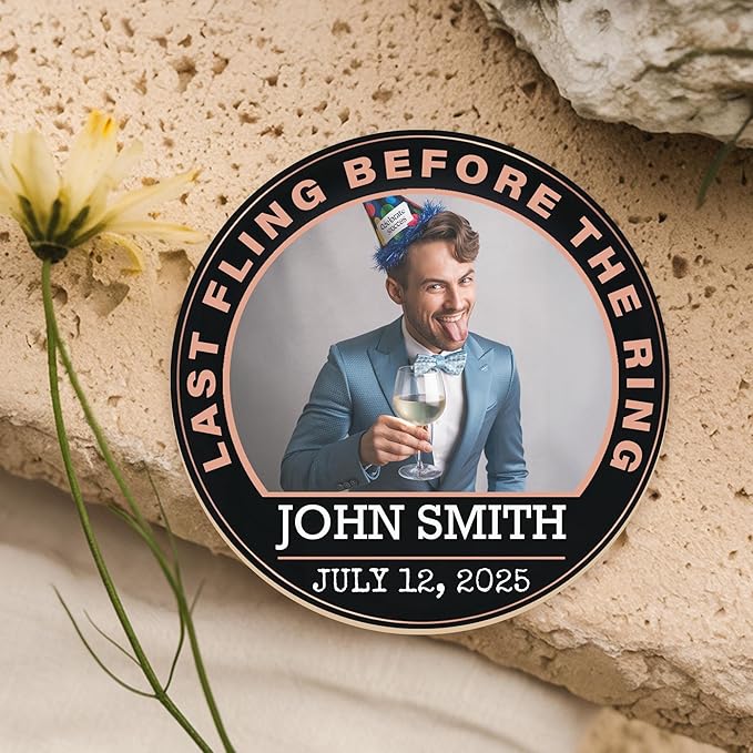 40 Pack Personalized Bachelor Party Coasters, Custom Cardboard Drink Coasters with Photo Print and Text, Fun Bachelor Party Favors and Gifts, 3.95" Round, Design 4