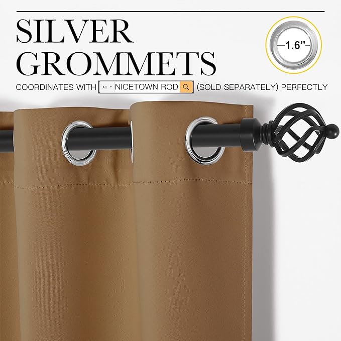 NICETOWN Sleek Blackout Curtains 95 inches Length for Windows, Noise Reducing and Block Draft Panels for Door Doorway Laundry Office Luxury Decor Theme (2 Panels, Gold Brown, W42 x L95 -Inch)