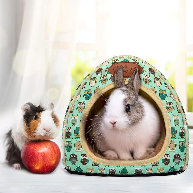 Guinea Pig Bed Hideout, Washable Hamster Cave for Small Animals | Removable Cushion for Cleaning, Warm Fleece Nest, Washable Bed,10.23 x 10.23 x 11 in, Dwarf Rabbits Hedgehogs