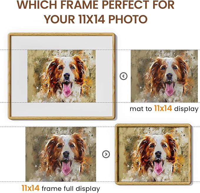 11x14 Picture Frame Natural Oak Wood From California-USA with Real Tempered Glass, Handcrafted 11 x 14 Diploma Frame Matted to 8x10 Photo,Certificate,Degree,Graduation Picture Display on Wall Decor