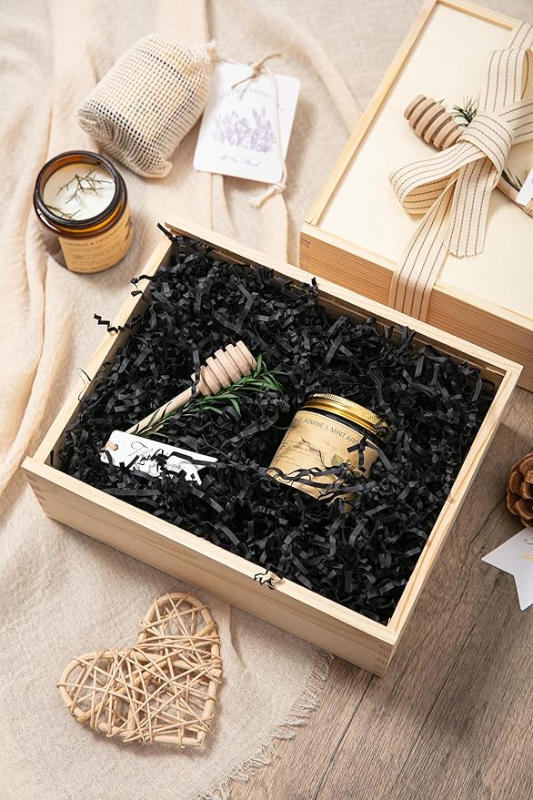 Mefleet 1/2 LB Crinkle Cut Paper Shred Filler 8 oz Black Crinkle Shredded Paper for Gift Box - Gift Basket Bag Filler - Grass Cushion Stuffing for Easter, Mother's day, Birthday Packaging Wrapping