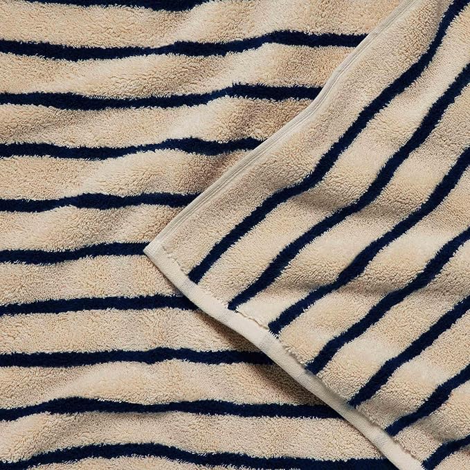 Brooklinen Super-Plush Turkish Cotton Hand Towels Set of 2 Cotton, 820 GSM, Highly Absorbent, Machine Washable, Perfect for Home & Bathroom (20"x30", Striped Navy)