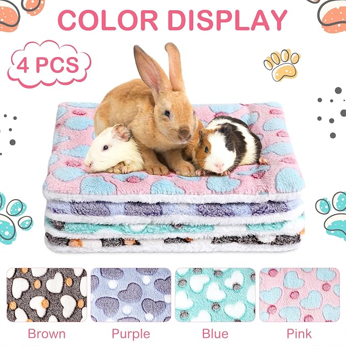 Haull 4 Pcs Waterproof Guinea Pig Bedding Soft Dog Cat Bed Crate Mat Small Animal Plush Cage Liners Rabbit Bunny Kennel Pad Reversible Cozy Pee Thickened Hamster Pad(Heart,13 x 10 Inch)