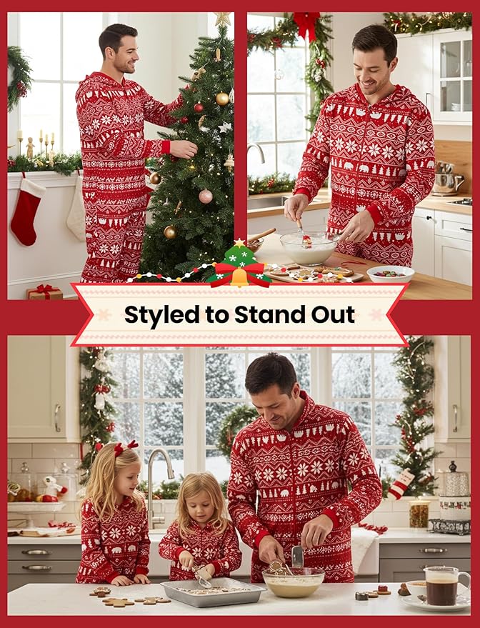 PATPAT Matching Family Christmas Onesie Pajamas – Holiday Hooded Jumpsuit Sleepwear PJs Couples Xmas Loungewear with Socks