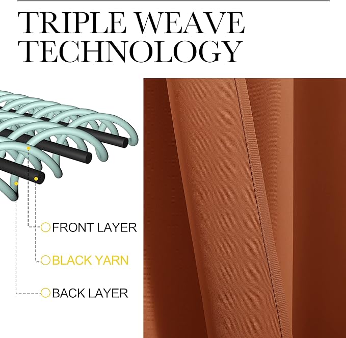 NICETOWN Blackout Curtains and Drapes - Thermal Insulated Solid Rod Pocket Blackout Draperies/Panels (Burnt Orange, 1 Pair, 34 by 72 inches)