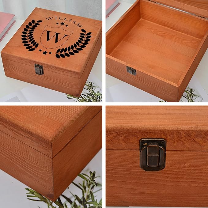 Personalized Keepsake Memory Box Custom Name Wooden Decorative Storage Box with Lids, Christmas Gift Box for Women Men Customized Gifts for Birthday Anniversary Wedding Graduation