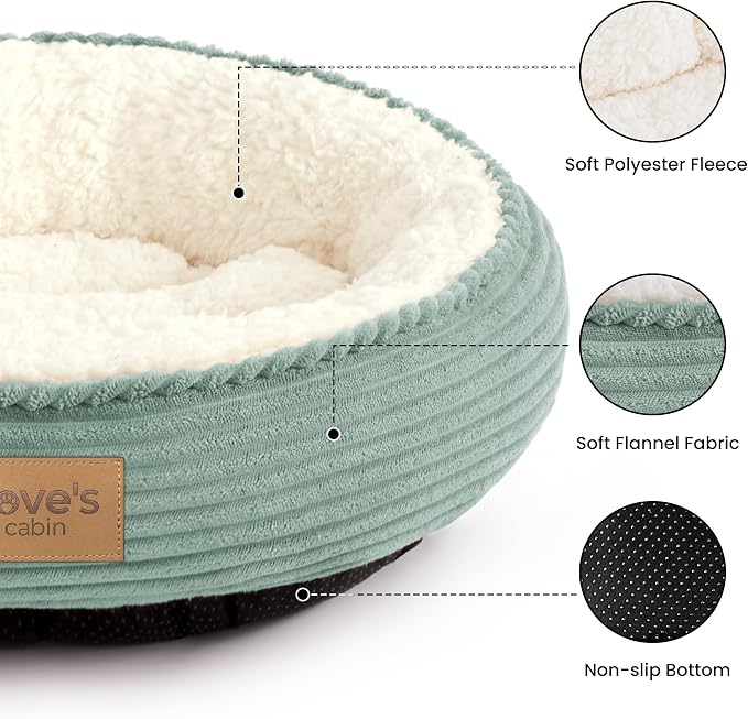 Love's cabin Round Donut Cat and Dog Cushion Bed, 20in Pet Bed for Cats or Small Dogs, Anti-Slip & Water-Resistant Bottom, Super Soft Durable Fabric Pet beds, Washable Luxury Bed Apple Green Stripe