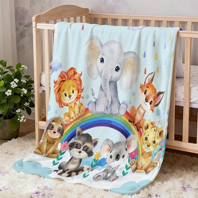 Baby Blanket Personalized Blanket with Name Rainbow Animals Custom Baby Blankets for Baby Boy Gifts Baby Products Ultra Soft Fleece Blankets for Newborns, 30"x40"
