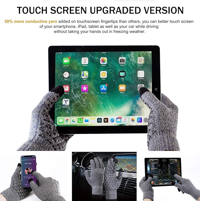 TRENDOUX Winter Gloves for Men Women - Upgraded Touch Screen Cold Weather Thermal Warm Knit Glove for Running Driving Hiking