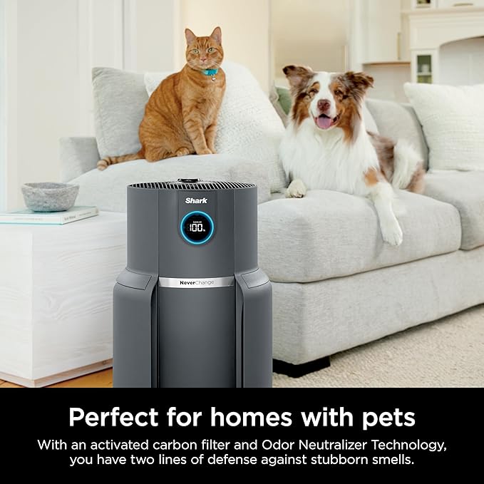 Shark Air Purifier for Home, NeverChange Max, 1,300 sq. ft. for Large Room, Kitchen, Home Office, HEPA-Exceeding Filter, Captures Pollutants, Pet Dander, Dust, Odor, Smoke, and More, HP301, Grey