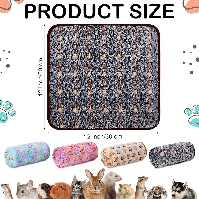 Tudomro 8 Pcs Guinea Pig Fleece Cage Liners, Star, 12 x 12 Inch | Washable Reusable Small Animal Bedding, Absorbent Blankets for Ferret Chinchilla, Soft Fleece Mat Pads Protect Furniture