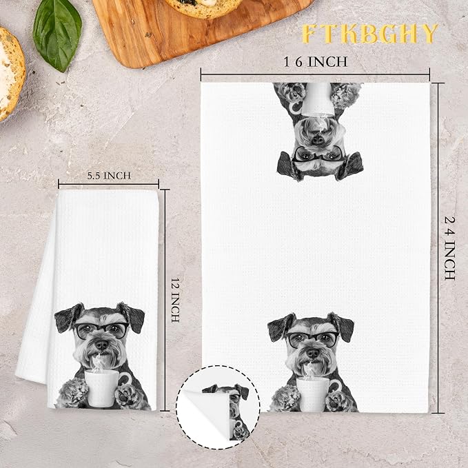 Funny Schnauzer Decor Coffee Kitchen Towels Gift, Schnauzer Dog Gifts, Coffee Gifts for Women, Dog Lover Gift Decorative Dish Hand Tea Towels for Kitchen Home Bar Decor, 16x24 Inch