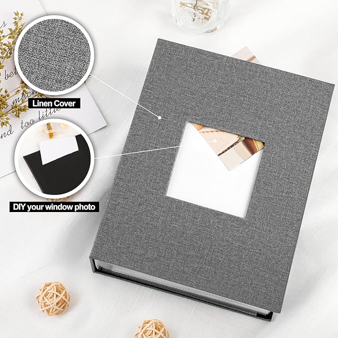 Ywlake Photo Album 4x6 200 Pockets 2 Packs, Linen Photo Albums Holds 200 Horizontal Pictures Only Grey