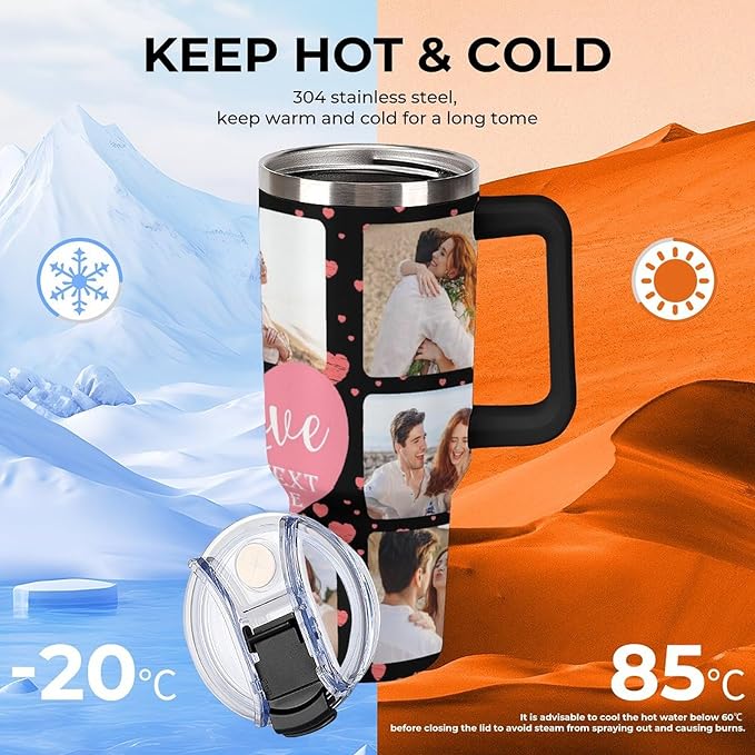 Personalized Tumbler Custom Insulated Travel Mug Custom Drinking Coffee Cup with Photos and Text 40oz Christmas Birthday Gift