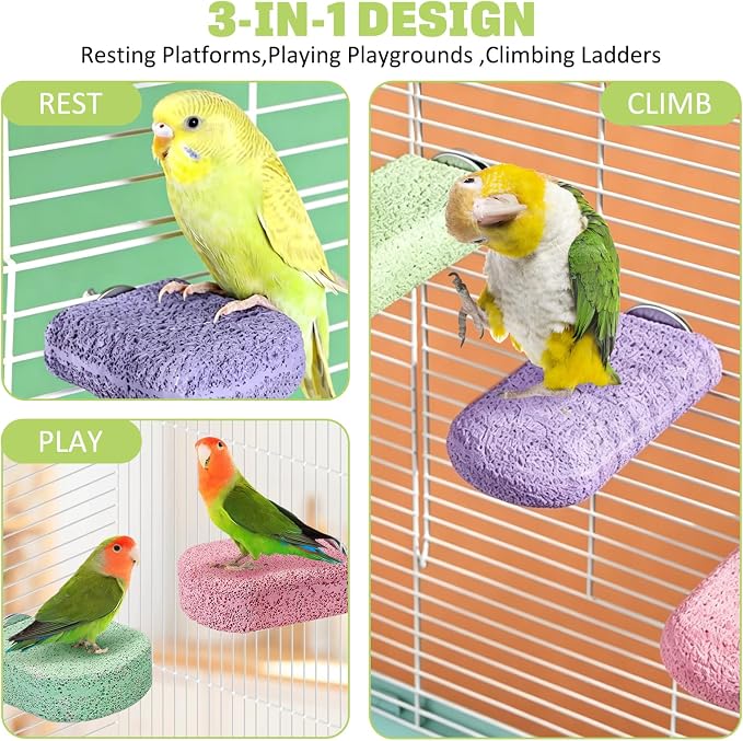 BNOSDM 4 Pcs Purple Bird Beak Grinding Stone Calcium Parrot Perch 3.1*2.6in | Natural Volcanic Lava Stone, Mineral Block, Birds cage platform for Parakeets Cockatiels Conures,Biting Toys for Small Bird
