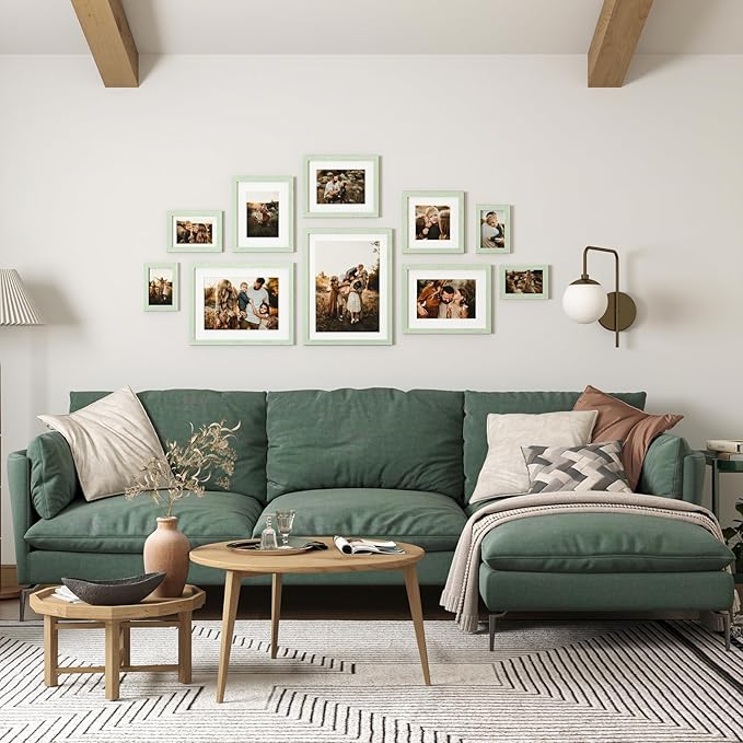 Egofine 12x16 Picture Frames Set of 4, Made of Solid Wood Covered by Plexiglass 9x12 and 11x14 with Mat or 12x16 without Mat, for Wall Mounting Photo Frame Rustic Green