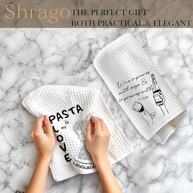Funny Pasta Wine Kitchen Towels, Wine Gifts for Women Men Dish Tea Towels for Kitchen Bar Cart, Gifts for Pasta Lovers Decorative Hand Towel, 16x24 Inch Set of 2
