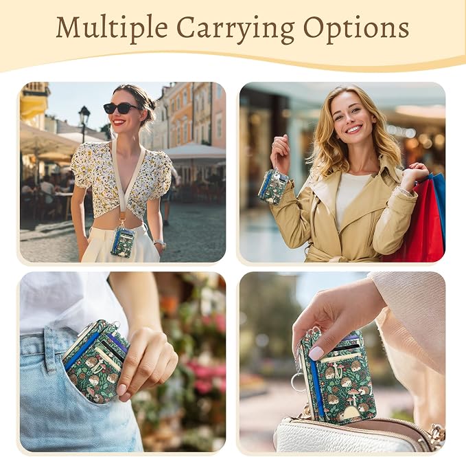 Kelvoris Credit Card Holder Small Wallet Women, Slim RFID, Cute Hedgehog | Keychain, Zipper Coin Pocket, Front Pocket Thin Travel Card Case, Minimalist, 6 Card Slots, 1 ID Window, Ladies Gifts Woman