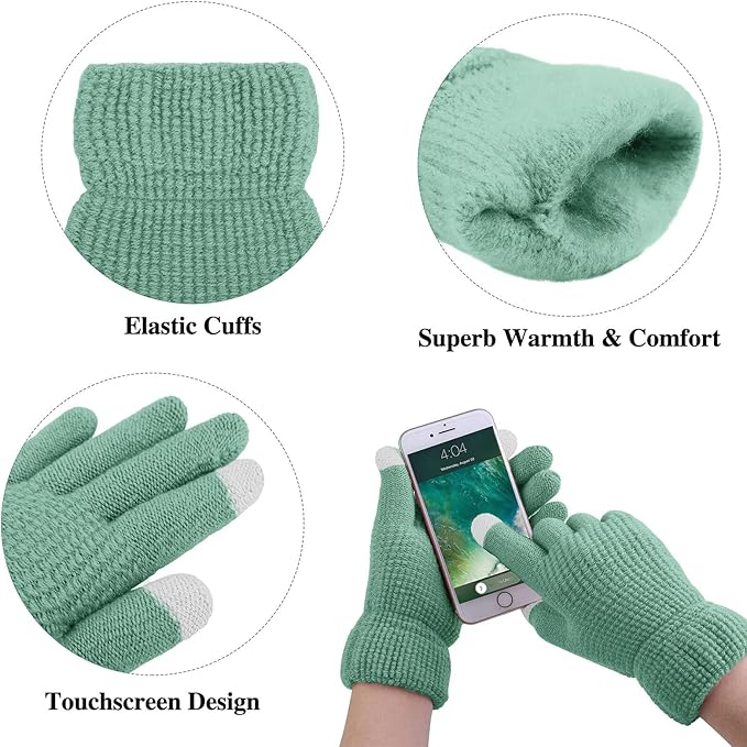 Aneco Womens Winter Warm Sets Knitted Fur Pompoms Beanie Hat Circle Loop Scarf Touch Screen Gloves Winter Favor Accessories