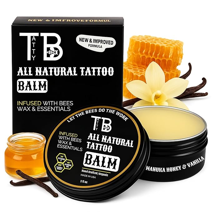 Tattoo Aftercare Balm – Fast Healing Tattoo Cream for New & Old Tattoos | Soothes, Hydrates & Brightens Ink | Natural Beeswax & Manuka Honey | 2 fl oz