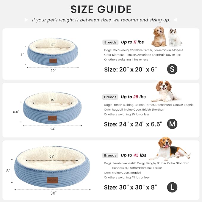 Love's cabin Round Donut Cat and Dog Cushion Bed, 20in Pet Bed for Cats or Small Dogs, Anti-Slip & Water-Resistant Bottom, Super Soft Durable Fabric Pet beds, Washable Luxury Bed Sky Blue Stripe