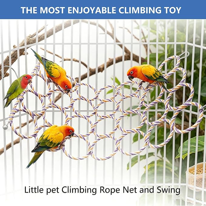 2 Pack Swing Hanging Toys,Bird Climbing Rope Net Ladders Small Medium Pet Activity Toy Suitable for Parakeet,Cockatiel,Cockatoo,Hamster,Rat,Ferret(Random Color)