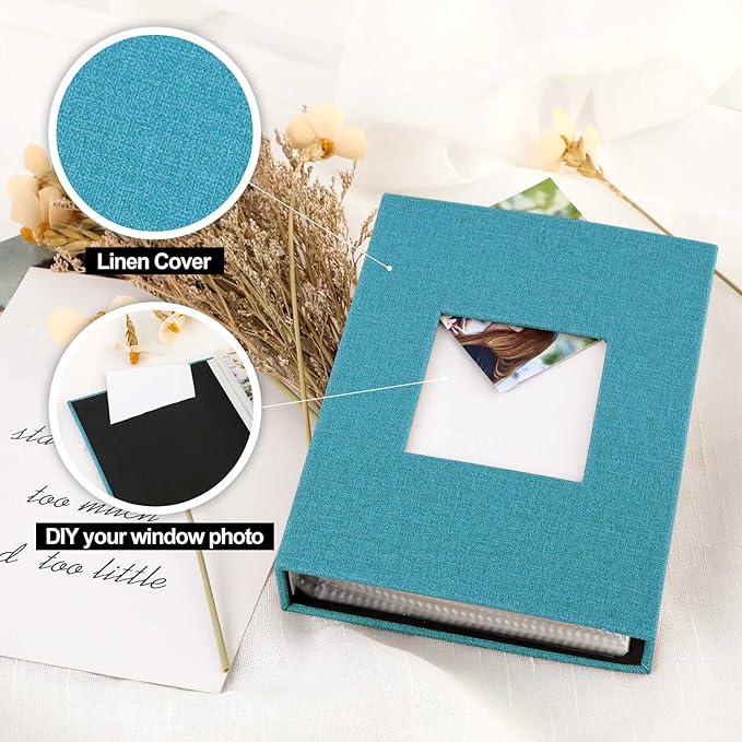 Ywlake Photo Album 4x6 100 Pockets 2 Packs, Small Mini Capacity Linen Photo Album Bulk Sets, Each Pack Holds 100 Top Loader Vertical Only Picture for Kids Boy Girls Teal
