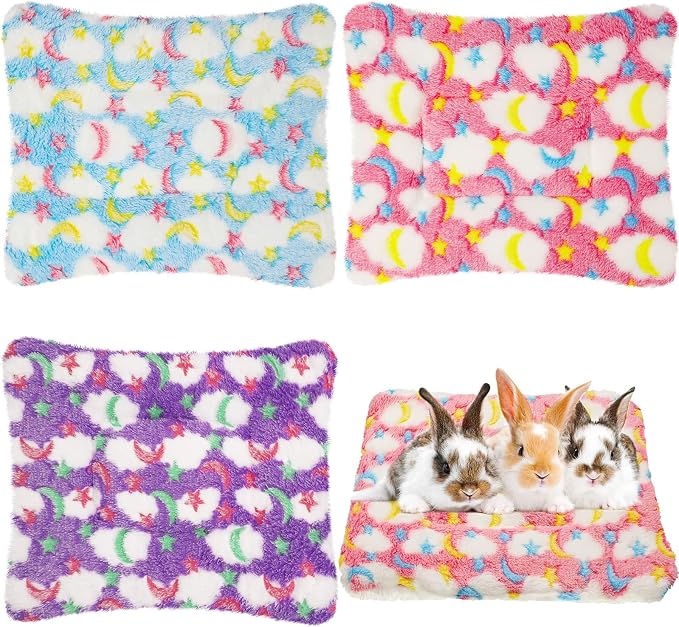 Jetec 3 Pcs Guinea Pig Beds, Fleece Small Animal Mats, Moon, Colorful | 10 x 11 in Soft Double Sided Fleece Pad for Rabbit, Hamster, Chinchilla, Rat, Warm Hideout, Cozy Small Animal Cage Bed