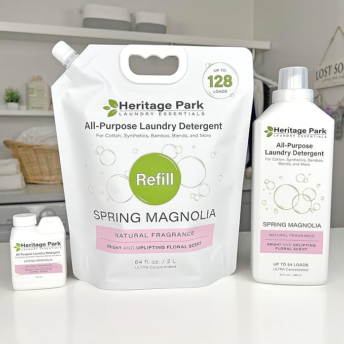 Heritage Park Luxury Laundry Detergent | Dermatologist Tested Plant based Natural & Enzyme Laundry Detergent | Sensitive Skin Friendly - Spring Magnolia (32 fl oz)