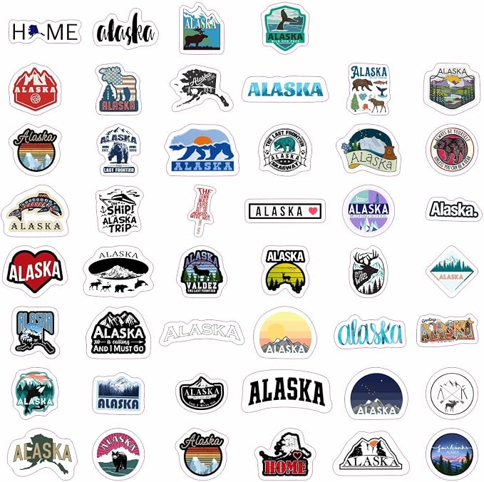 100Pcs Alaska Stickers for Water Bottles, Scrapbooking, Alaska Laptop Decals, Gifts for Women & Men