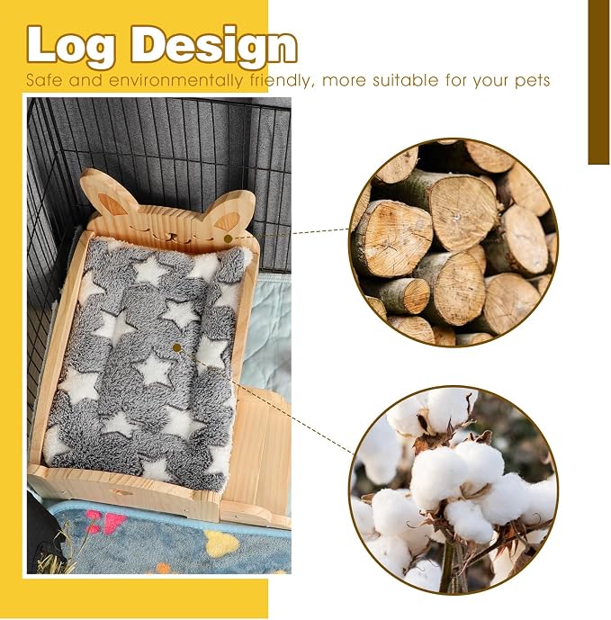 Rypet Wooden Guinea Pig Bed with Stairs & Mat, Bunny Bed Hideout | Cozy Small Animals Cushion Bed, Detachable Small Pet Hut Habitats, Cushion, Guinea Pig Hideout, Chinchillas and Ferrets
