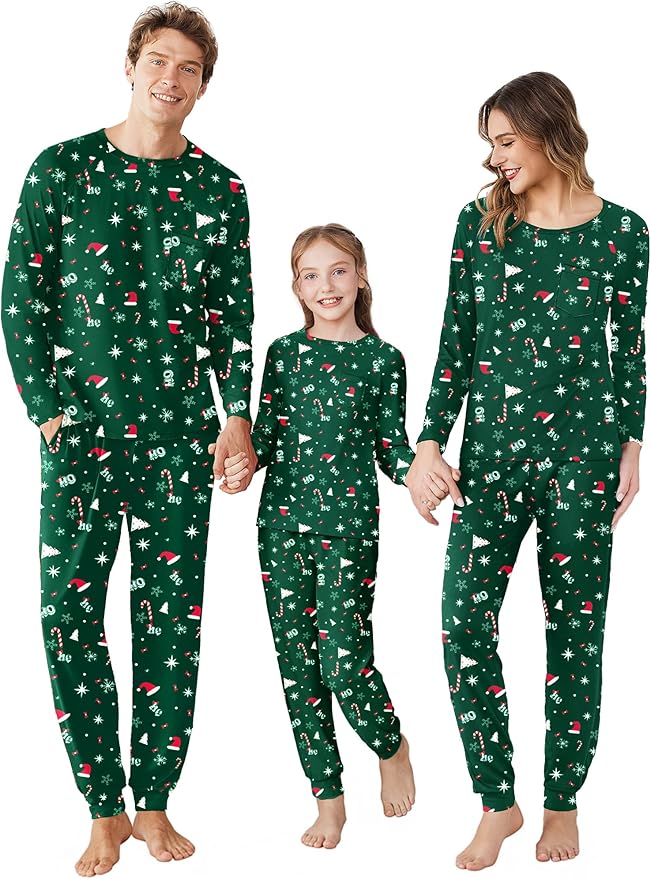 Ekouaer Family Matching Pajamas Christmas Sleepwear Long Sleeve Sleep Shirt with Plaid Pants Soft Loungewear Pjs Set S-XXL