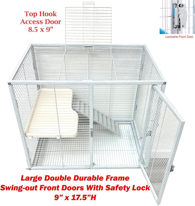 Two Full Story Deluxe Double Unit 4-Tier Chew-Proof Tight 1/2-Inch Bar Spacing Double Durable Front Doors Feisty Ferret Hammock Squirrel Chinchilla Rat Hamster Gerbil Small Animal Critter Rolling Cage