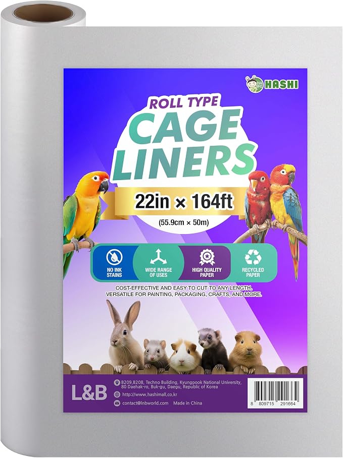 HA SHI Bird Cage Liners - Non-Toxic, Ink-Free Newsprint Paper for Parrots & Small Animals (164 ft Roll - 22" Wide (Trim-to-Fit)) | Roll-type cage liner, 22 in wide x 164 ft, ink-free newsprint. Trim to any length for birds and small pet enclosures.