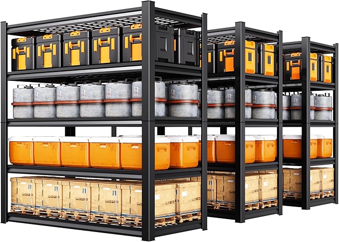 Set of 3 Garage Shelving Heavy Duty Storage Shelves, 5-Tier Adjustable Metal Shelving Unit, Utility Garage Organizer Shelf for Basement, Pantry, Kitchen, Warehouse,17.7" D x 45.6" W x 71.2" H