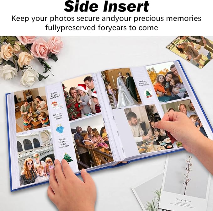 Photo Album 4x6 600 Photos with Writing Space Linen Cover with Front Window Picture Album, 600 Photos 4x6 Photo Album Book for Wedding Kids Travel Family Baby Pictures (Blue)