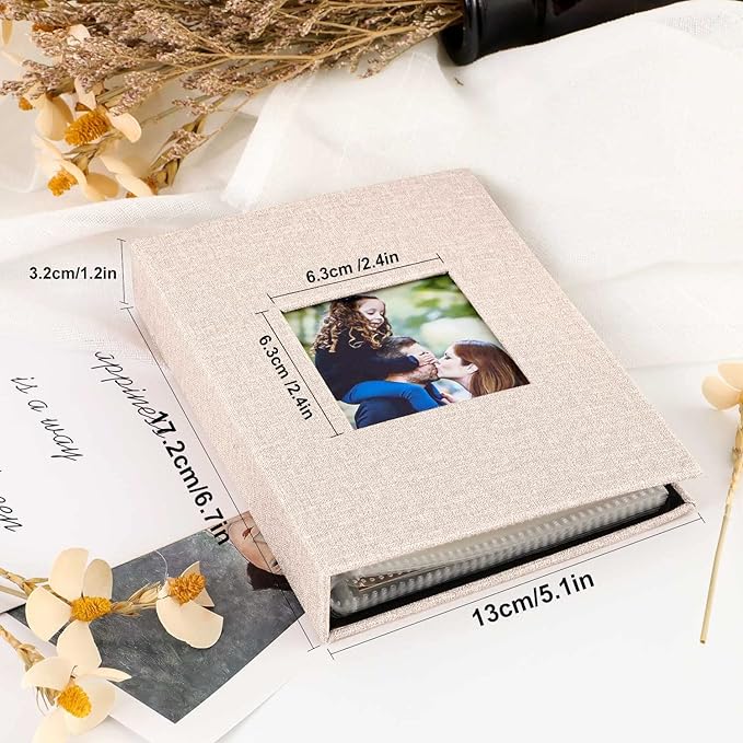 Ywlake Photo Album 4x6 100 Pockets 2 Packs, Small Mini Capacity Linen Photo Album Bulk Sets, Each Pack Holds 100 Top Loader Vertical Only Picture for Kids Boy Girls Beige