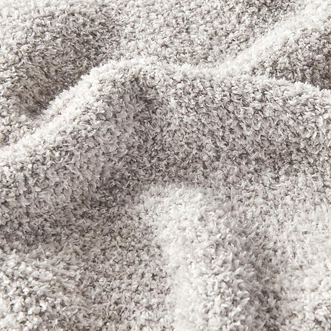 CozeCube Super Soft Fullfy Microfiber Reversible Knitted Blankets, Warm Cozy Fuzzy Plush Throw, Grey and White Melange Throw Blanket for Couch Bed Sofa, 60" x 80"