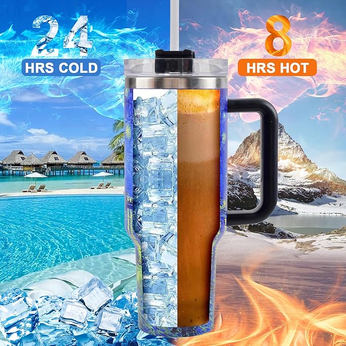 Jormungand 40 oz Tumbler with Handle and Straw, Vacuum Insulated Stainless Steel Cup & Water Bottle, Leakproof Lid, BPA-Free, Cup Holder Friendly for Travel, Keeps Drinks Hot & Cold Starry Night 2