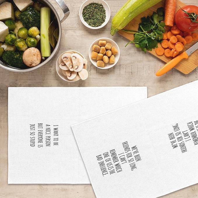 Sarcastic Humorous Gift Kitchen Towels Set of 2, Sarcasm Towels Adult Humor Funny Hand Towel, Sarcastic Gifts for Women Decorative Tea Towel Dish Towels 16x24 Inch