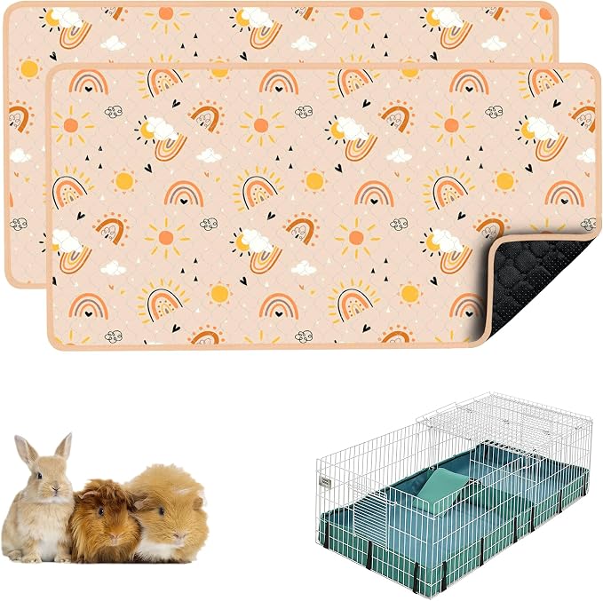 Guinea Pig Cage Liner, 49"x24" Bedding for Midwest Cage 2 Pack, Rainbow | Washable Fleece Bedding, Super Absorbent, Non-Slip, Waterproof Rabbit Mat, Machine Washable, Small Animal Cage Accessory
