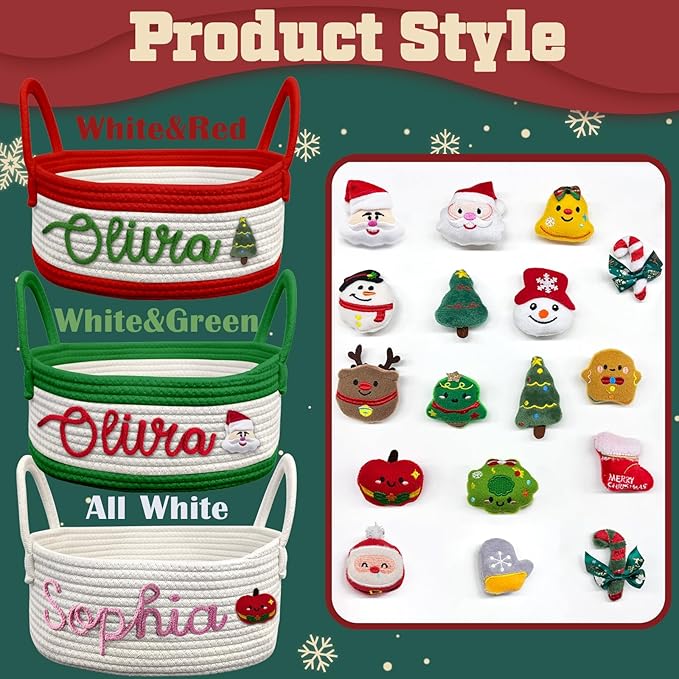 Personalized Christmas Gift Baskets with Name,Custom Baby Rope Cotton Basket for Organizing,Customized Storage Baskets for Baby Shower Christmas
