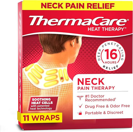 ThermaCare Heat Wraps for Neck & Shoulder Pain Relief - Portable Adhesive Heating Pads with 16-Hour Therapeutic Heat - Drug-Free Muscle & Joint Soothing Patches (11-Count)