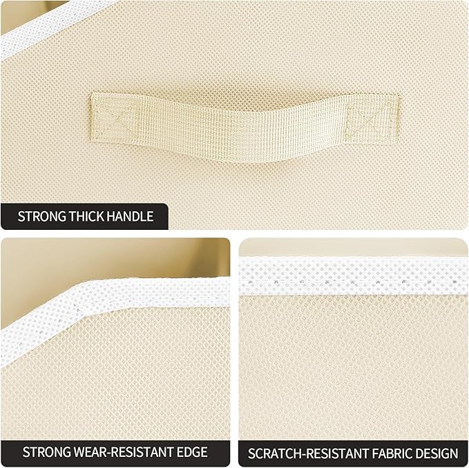Storage Bins for Shelves - Small Trapezoid Closet Shelf Organizer, Fabric Organization Bins with Handles, Storage Baskets for Clothes, Towel, Purse, 4 Pack, Beige