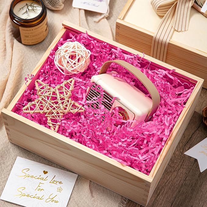 Mefleet 1/2 LB Crinkle Cut Paper Shred Filler 8 oz Pink Crinkle Shredded Paper for Gift Box - Gift Basket Bag Filler - Grass Cushion Stuffing for Mother's day, Birthday Packaging Wrapping